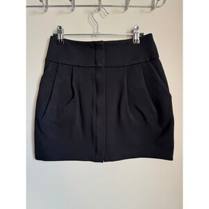 Club Monaco Black Zipper Front Mini Skirt Side Pockets Ponte Knit Womens Size 00